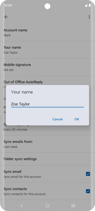 Key in the required sender name and press OK.