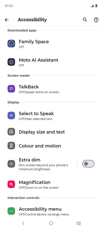 Press TalkBack and follow the instructions on the screen to select the required settings.