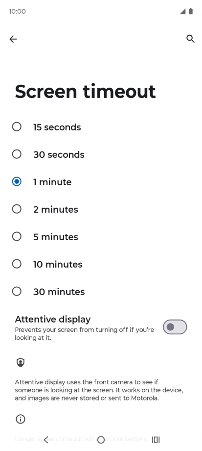 Press the required setting.