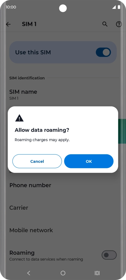 If you turn on data roaming, press OK.