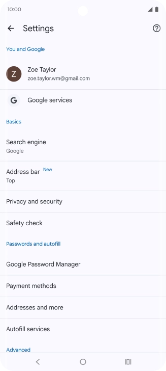 Press Privacy and security.