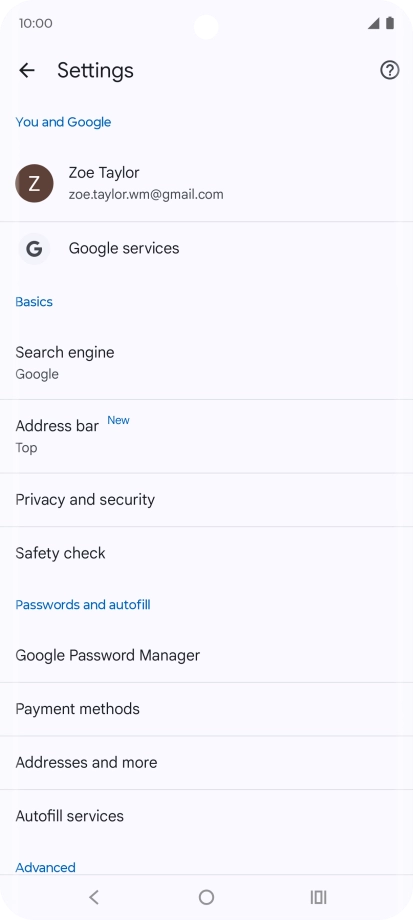 Press Privacy and security.