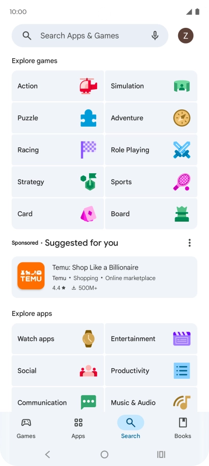 Press the search field.
