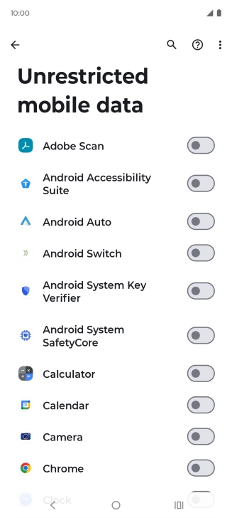 Press the indicators next to the required apps to turn the function on or off.