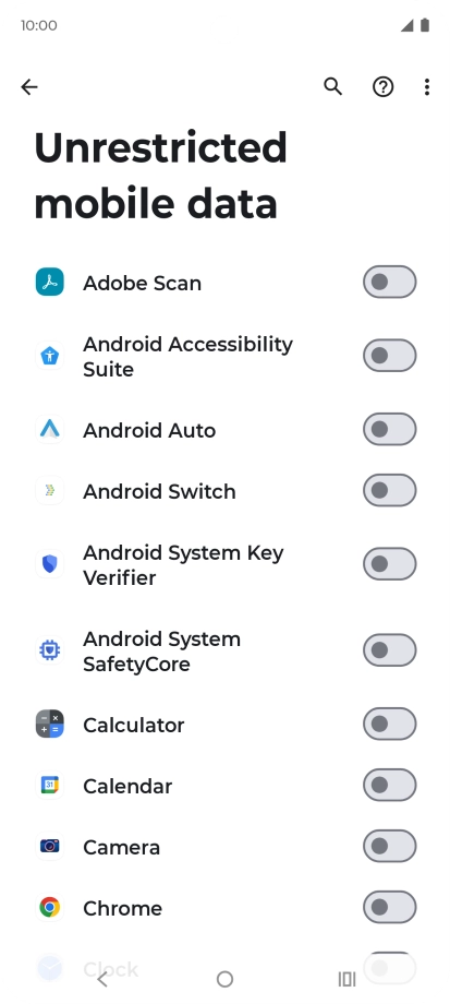 Press the indicators next to the required apps to turn the function on or off.