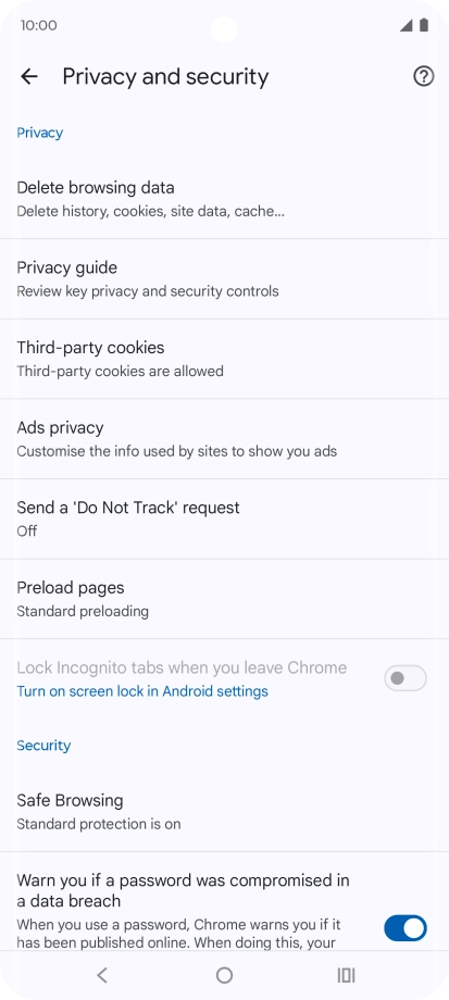 Press Delete browsing data.