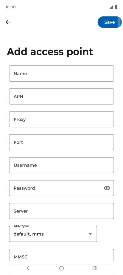 Press Name and key in Vodafone Internet.