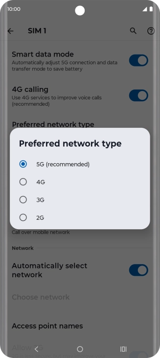 Press the required network mode.