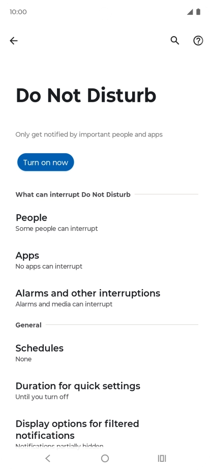 Press Turn on now to turn on Do Not Disturb.
