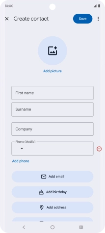 Press First name and key in the required first name. Press First name and key in the required first name.