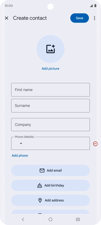 Press First name and key in the required first name. Press First name and key in the required first name.