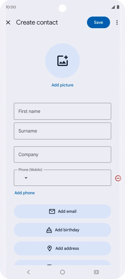 Press First name and key in the required first name. Press First name and key in the required first name.