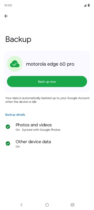 Press Back up now and wait while the phone memory is backed up.