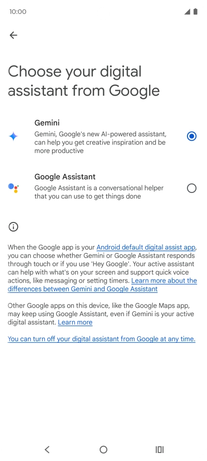 Press the required voice control assistant.