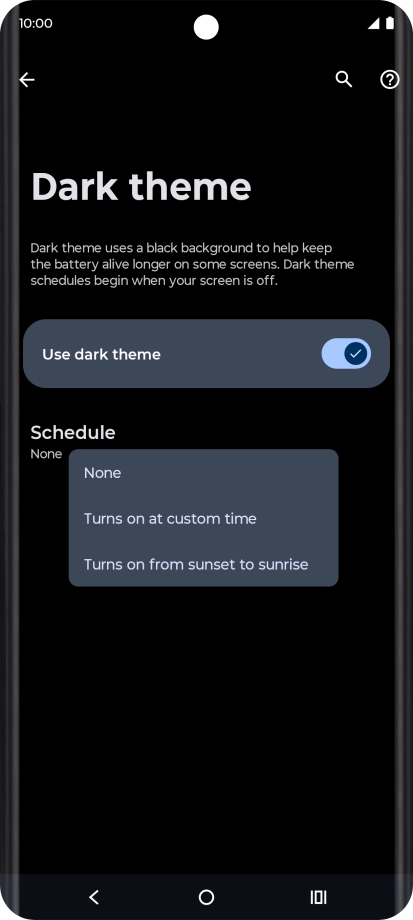 Press the required setting to turn the function on or off.