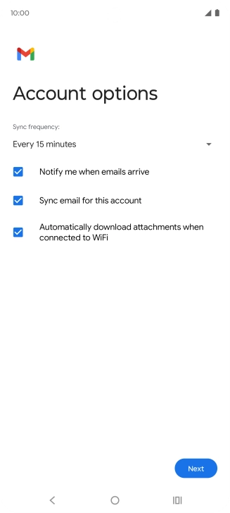 If this screen is displayed, you email account has been recognised and set up automatically. Follow the instructions on the screen to key in more information and finish setting up your phone.