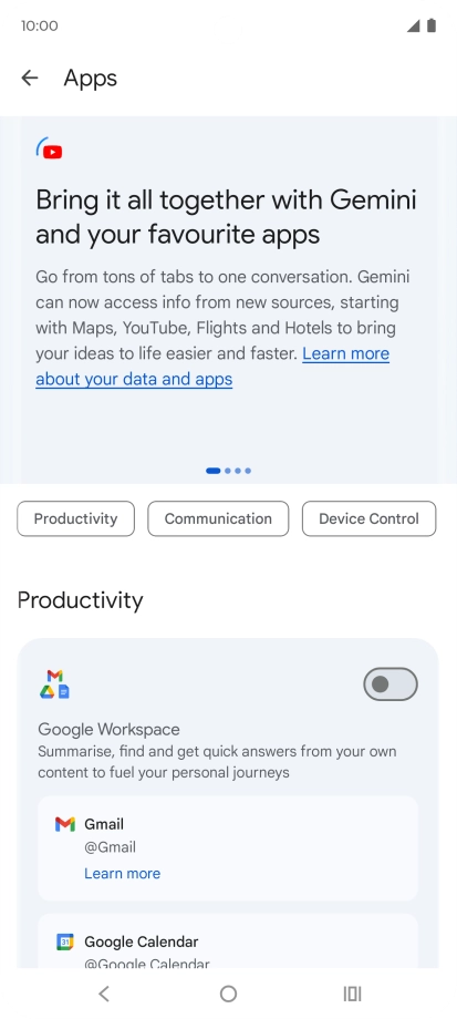Press the indicator next to the required extension to turn on the function.