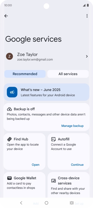 Press Manage backup.