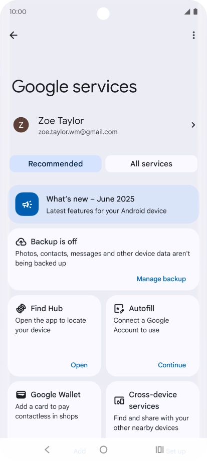Press Manage backup.