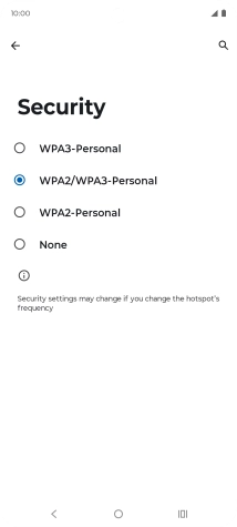 Press WPA3-Personal to password protect your Wi-Fi hotspot. Press WPA3-Personal to password protect your Wi-Fi hotspot.