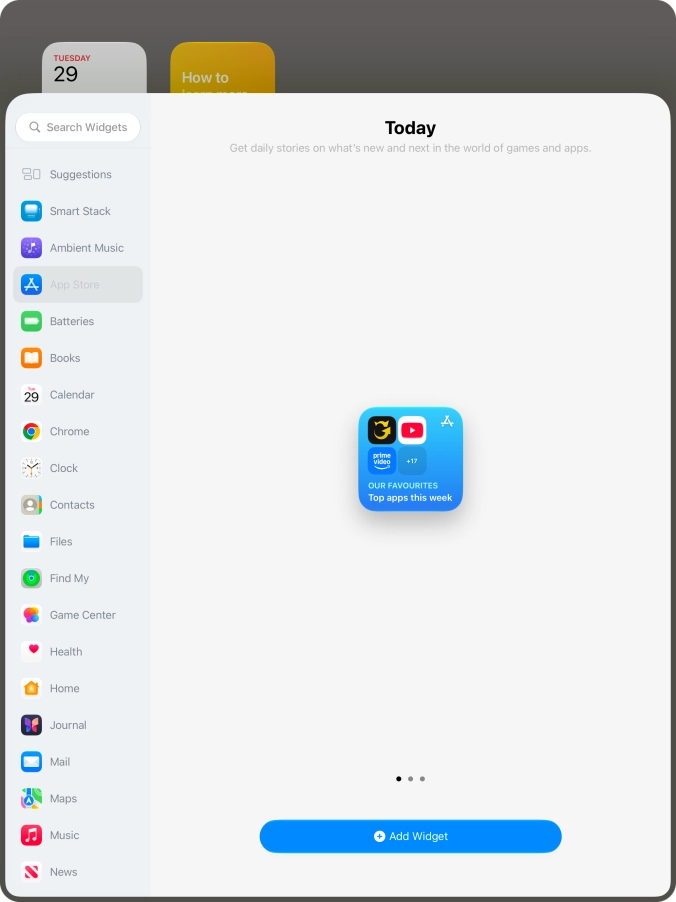 Slide your finger right or left on the screen to select the required widget size.