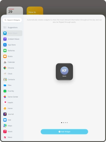 Slide your finger right or left on the screen to select the required widget size.