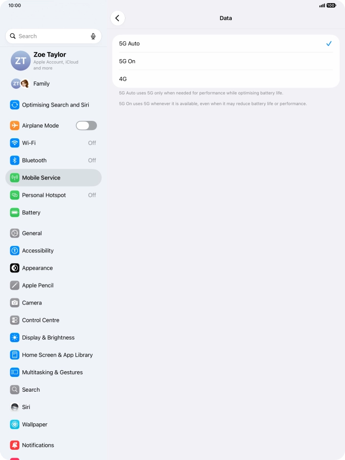 To turn on automatic switch between 5G and 4G, press 5G Auto.