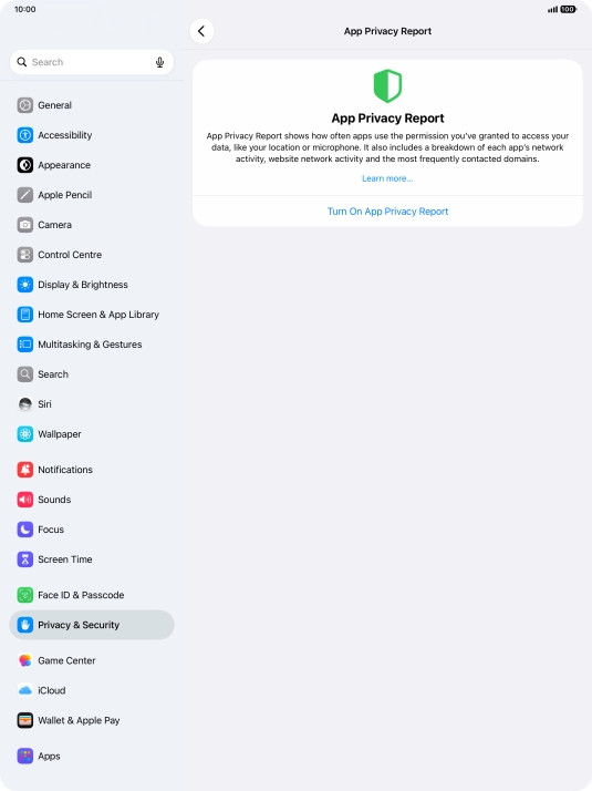Press Turn On App Privacy Report to turn on the function.