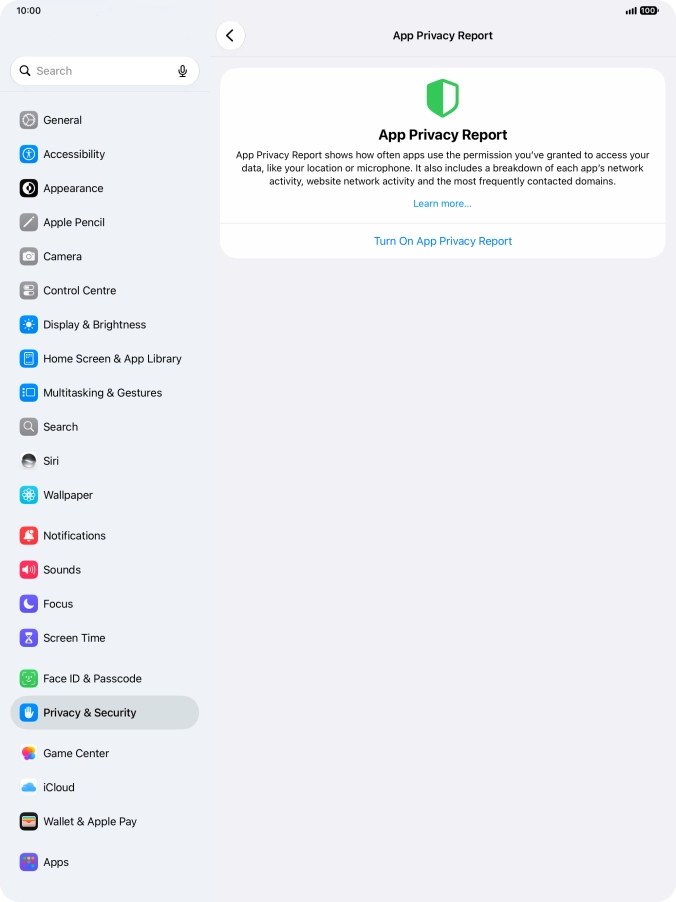 Press Turn On App Privacy Report to turn on the function.