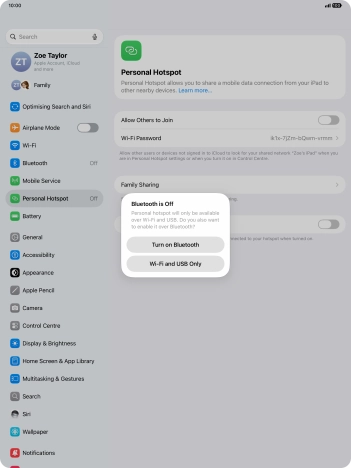 If Wi-Fi is turned on, press Wi-Fi and USB Only.