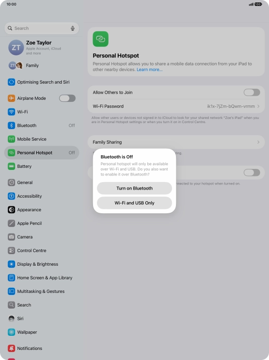 If Wi-Fi is turned on, press Wi-Fi and USB Only.