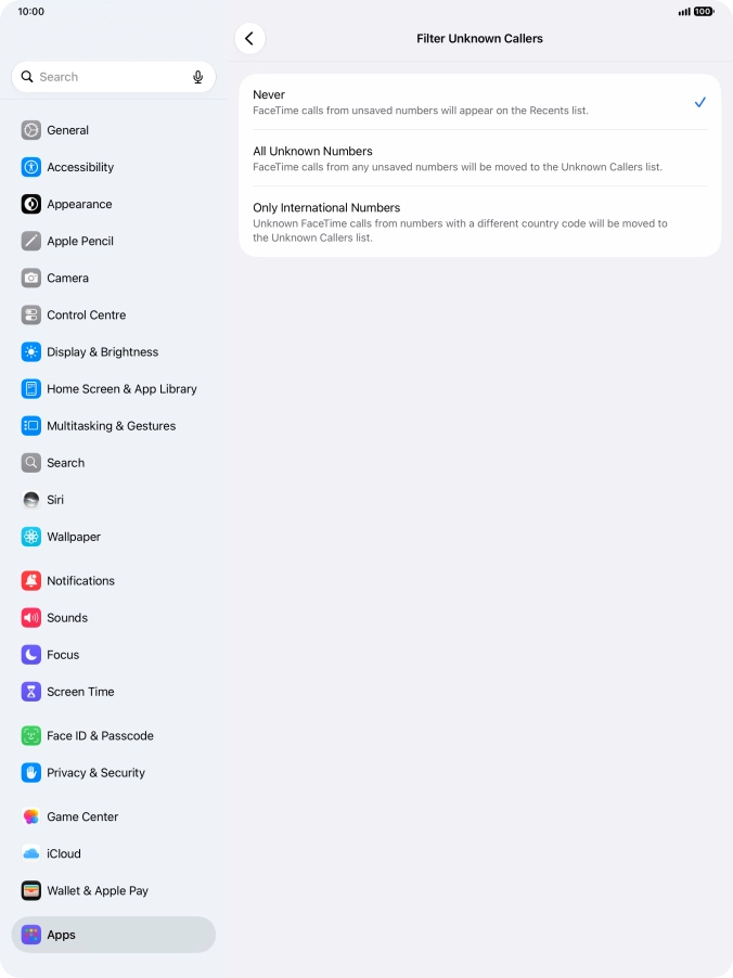 Press the required setting to turn the function on or off. Press the required setting to turn the function on or off.