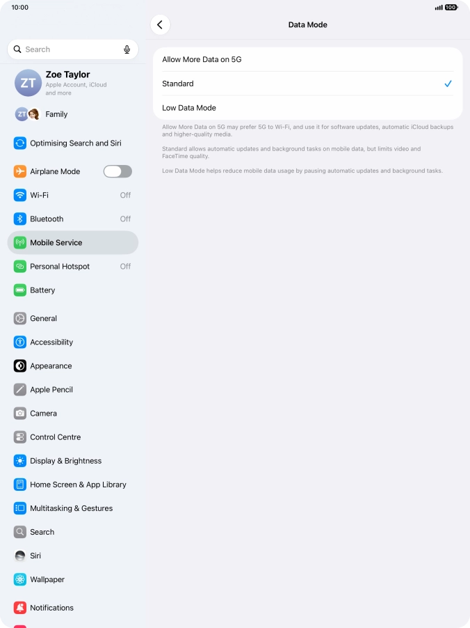 Press the required setting to turn the function on or off. Press the required setting to turn the function on or off.