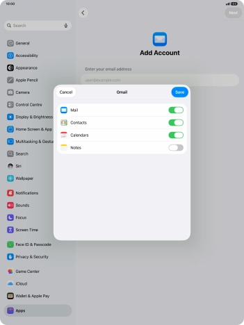 If this screen is displayed, you email account has been recognised and set up automatically. Follow the instructions on the screen to key in more information and finish setting up your tablet.