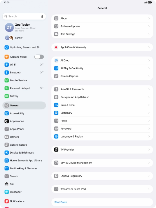 Press Transfer or Reset iPad.