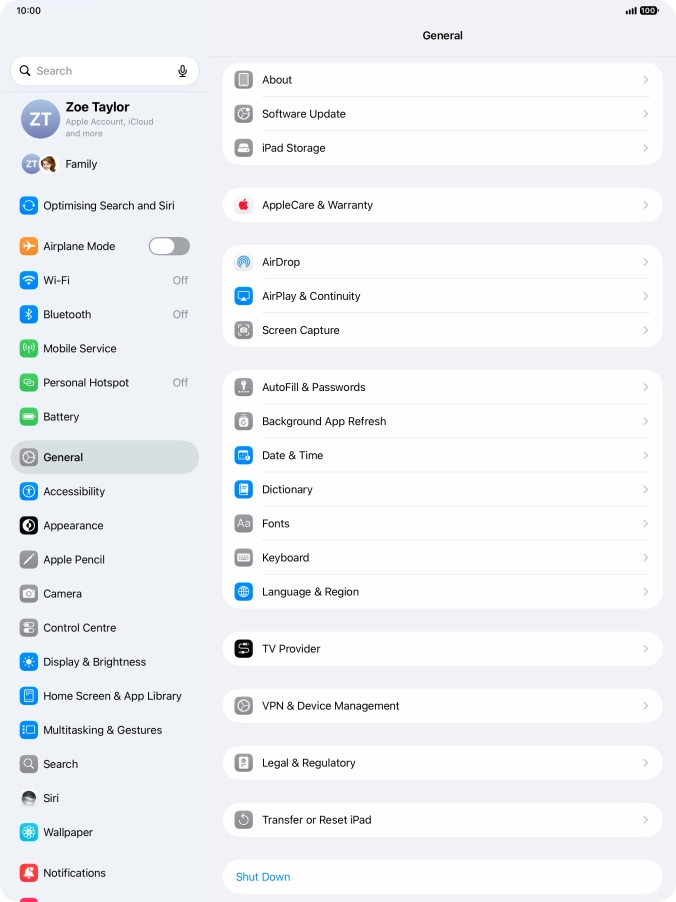 Press Transfer or Reset iPad.