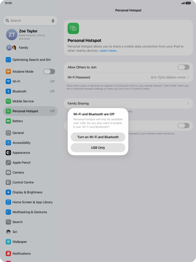 If Wi-Fi is turned off, press Turn on Wi-Fi and Bluetooth.