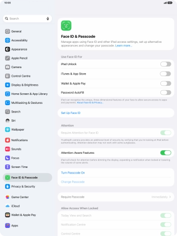 Press Turn Passcode On and key in a lock code of your own choice twice.