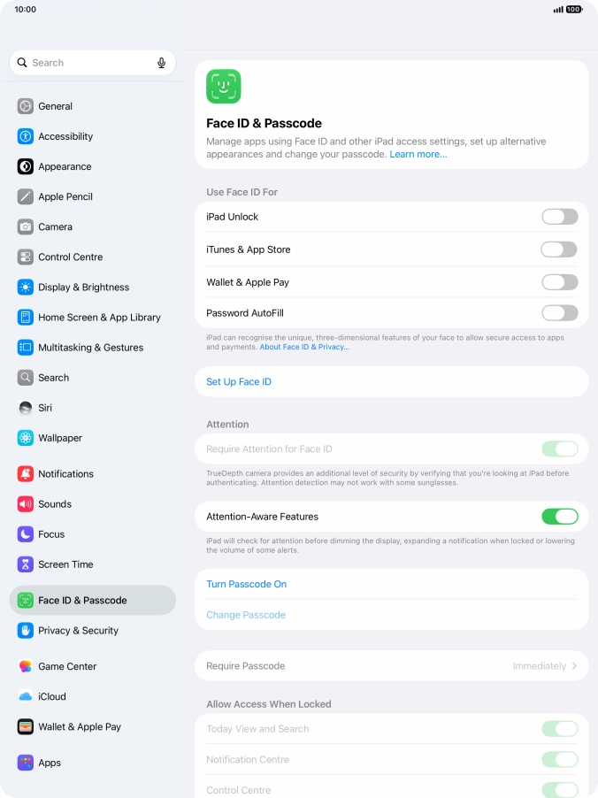 Press Turn Passcode On and key in a lock code of your own choice twice.