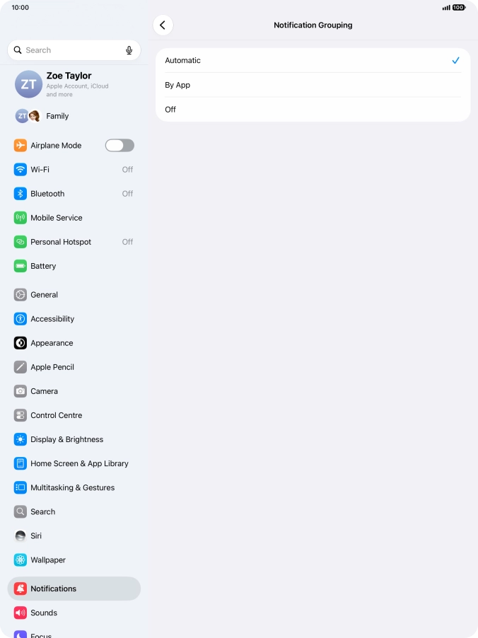Press the required setting.