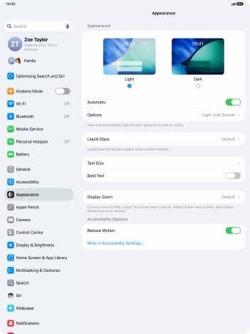 If you turn on the function, press Options and follow the instructions on the screen to select the required period of time for Dark Mode.
