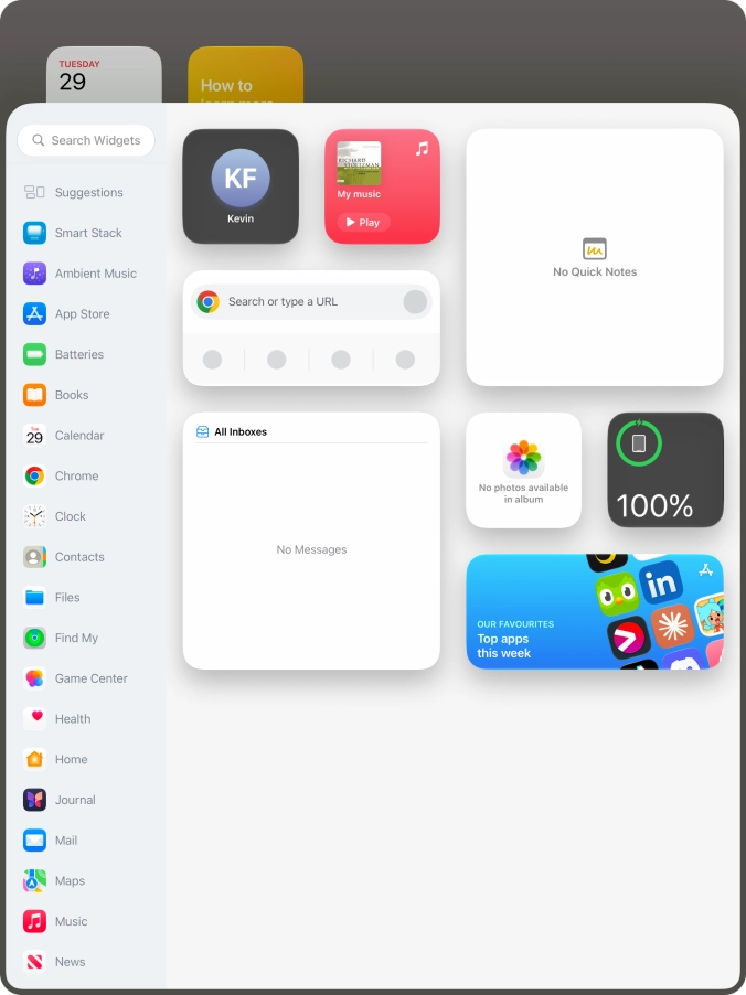 Press the required widget.