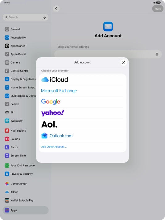 Press Add Other Account... and key in your email address.