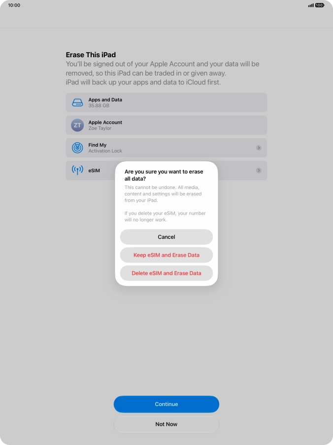 Press the required setting.