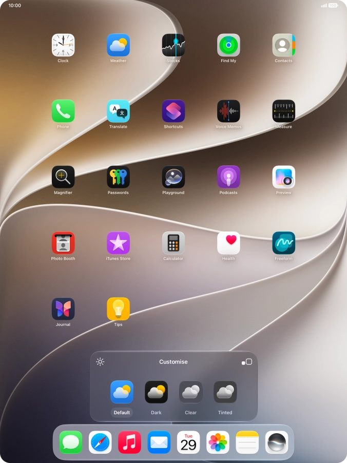Press the required setting to select the size of app icons on the home screen.