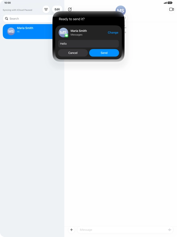 If an app is open on your tablet, such as Messages, you can also use the functions available here, e.g.: REPLY [text].