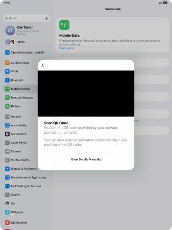 Place the QR code you've received inside the tablet camera frame to scan the code.