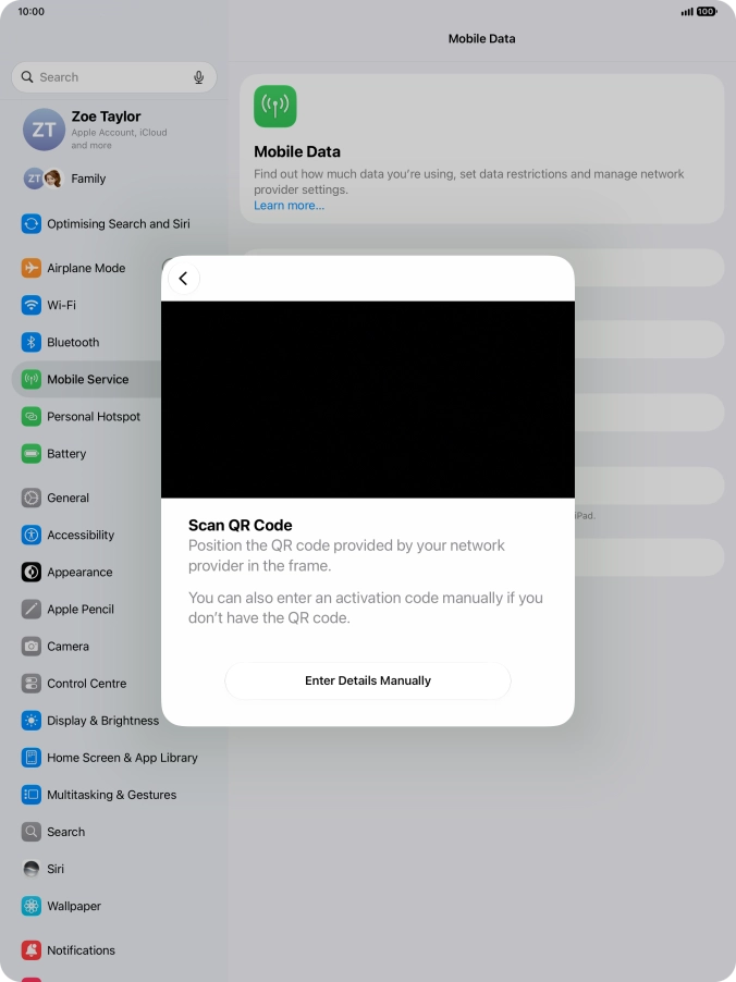 Place the QR code you've received inside the tablet camera frame to scan the code.