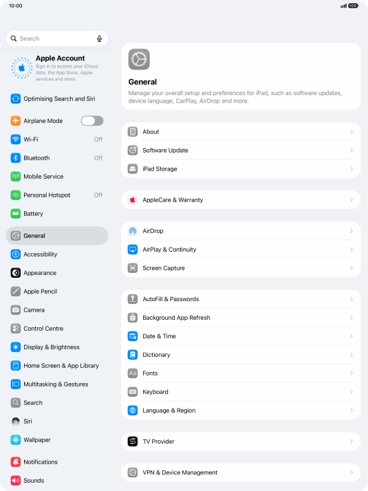 Press Apple Account.