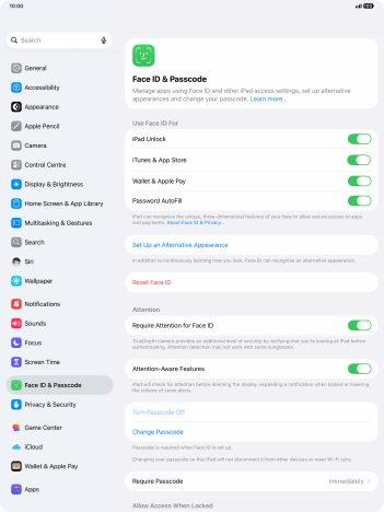 Press the indicators next to the required settings to turn them on or off.